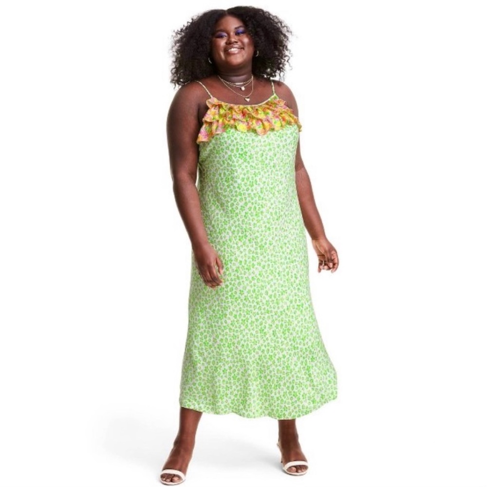 RIXO green floral animal print slip dress size M XS Medium or L Large NWT - Picture 7 of 11